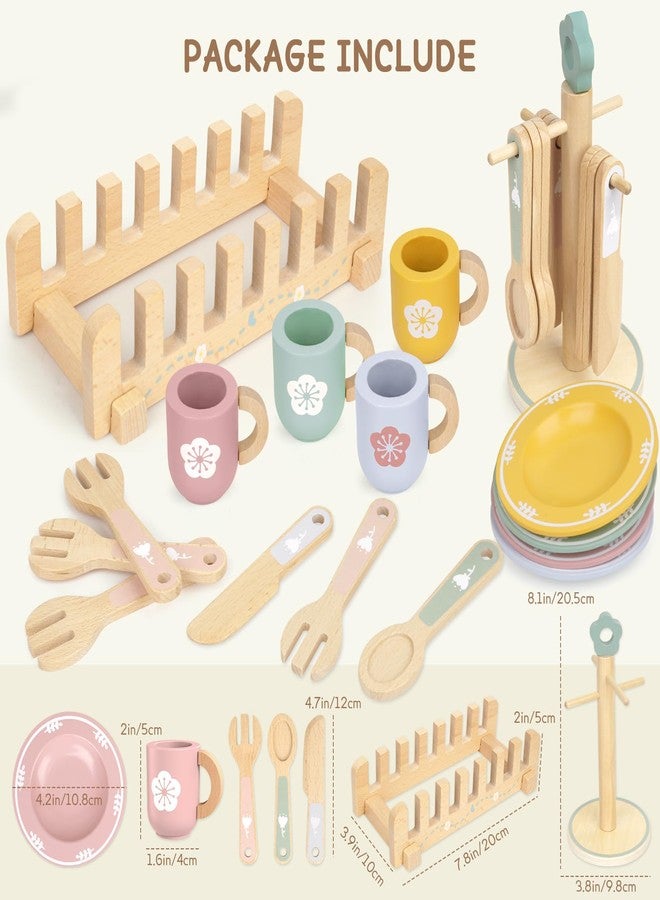 LFENYIGI 20 PCS Kitchen Playset with Wooden Toy Plates and Dishes, Montessori Kitchen Toys for Girls and Boys, Wooden Play Kitchen Accessories for Kids Toddlers Aged 3 and up - Image 3